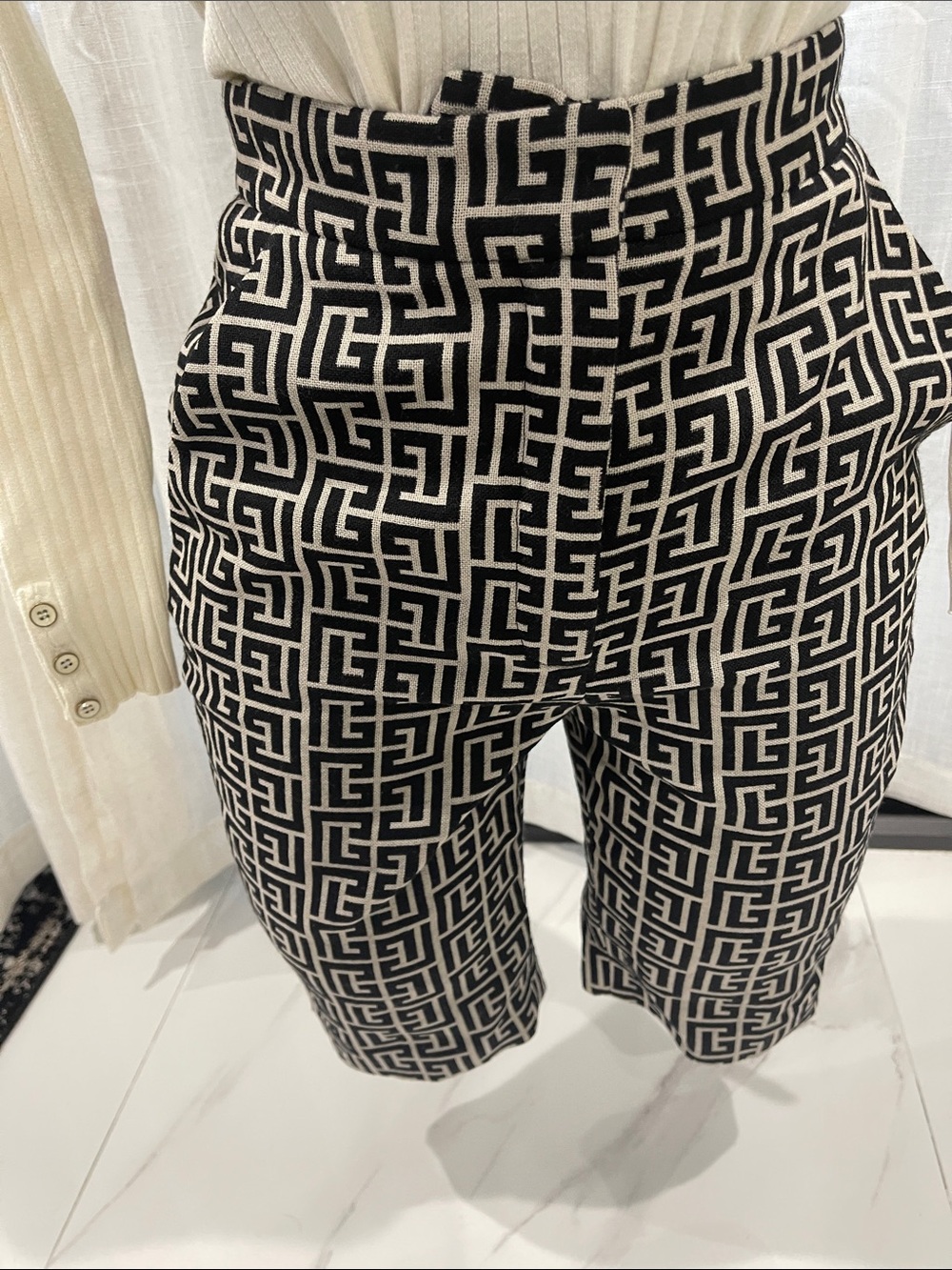 Balmain Black & White Monogram Geometric Chinos